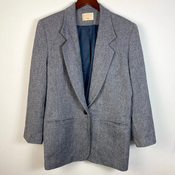 Pendleton Blue Herringbone 100% Virgin Wool Blazer Jacket Size 10 - Picture 1 of 8